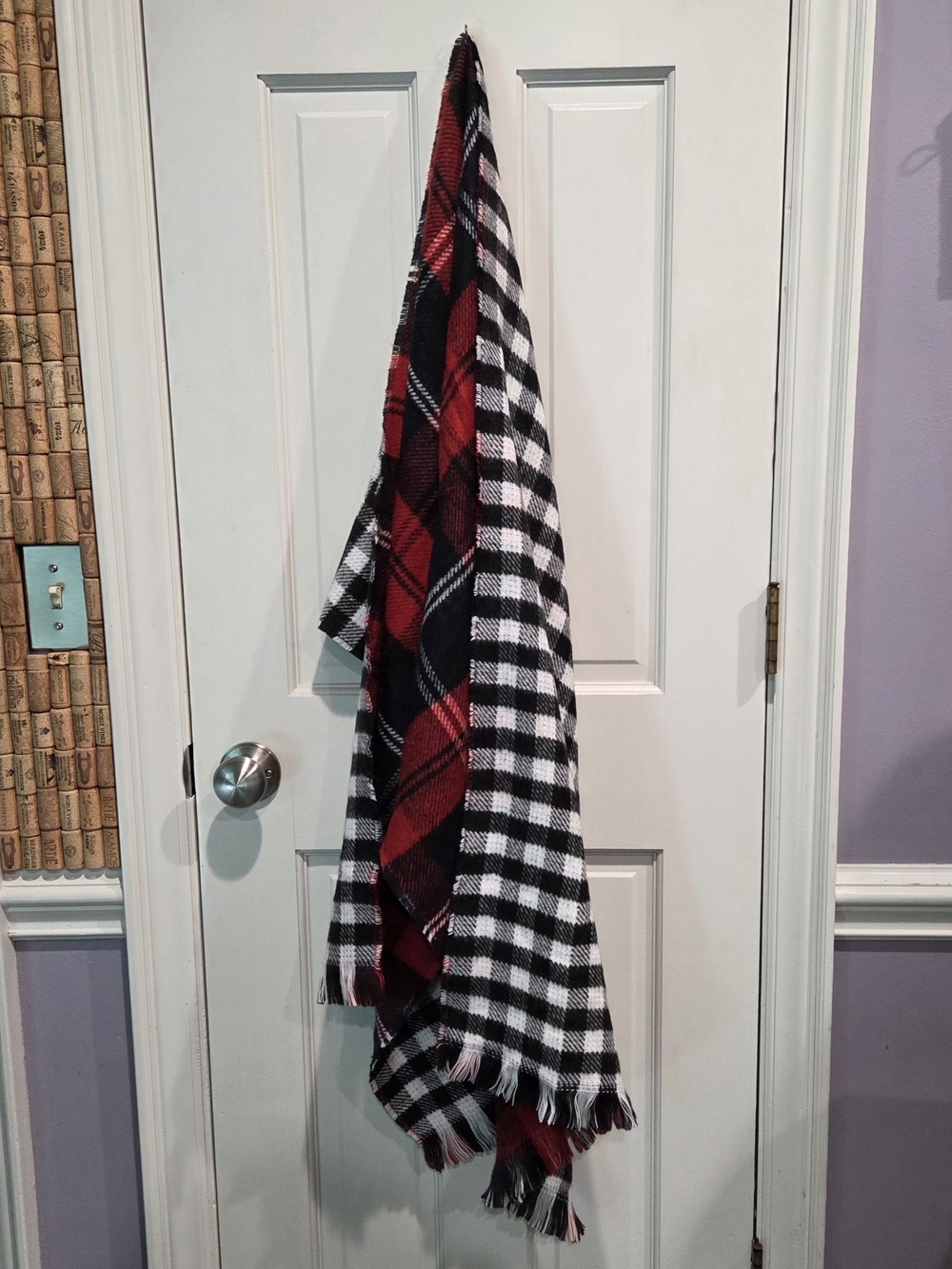 Red, Black & White Plaid Scarf, Renee's NYC From Neiman Marcus, 6 Ft X 22 In